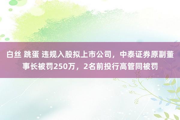 白丝 跳蛋 违规入股拟上市公司，中泰证券原副董事长被罚250万，2名前投行高管同被罚